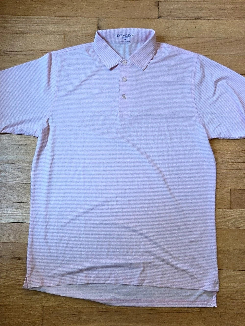 B. Draddy Sport NWOT Men's Medium Golf Polo Shirt Pink White Stripe